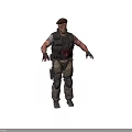 Game Film Character in Red Beret with Tactical Vest Bloodstains Khaki Pants and Knee Pads