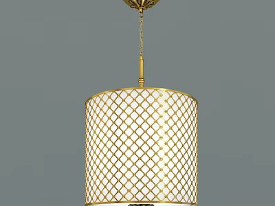 Elegant Gold Pendant Light With White Lampshade And Diamond Lattice Pattern Design 3d model