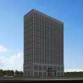 Modern High Rise Office Building With Glass Curtain Wall And Trees Under Blue Sky