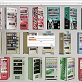 Commercial Beverage Vending Machines Featuring Various Brands Colors And Designs