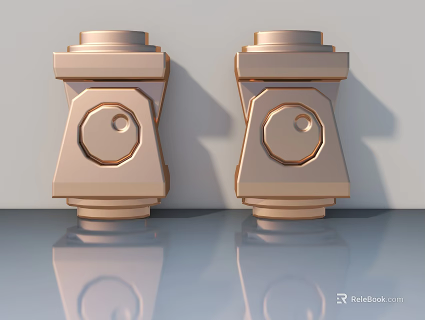 Double Gold Swing Door Hinges With Smooth Reflective Surface On White Background 3d model 