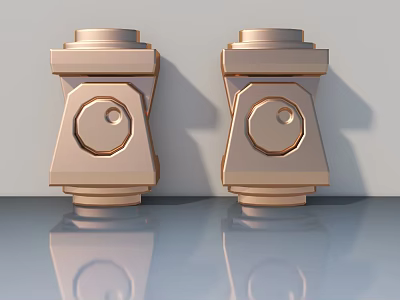 Double Gold Swing Door Hinges With Smooth Reflective Surface On White Background 3d model