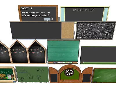 Chalkboard Wall Hangings With Various Shapes Decorative Elements And Educational Designs 3d model