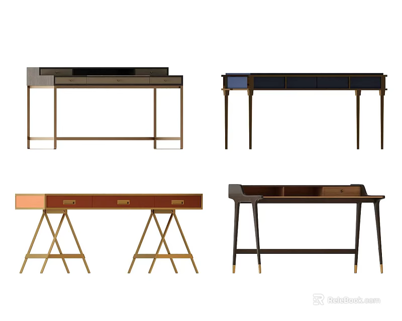 Stylish Desk Collection With Various Designs Different Colors Metal Legs And Drawers 3d model 