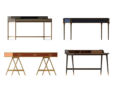 Stylish Desk Collection With Various Designs Different Colors Metal Legs And Drawers 3d model
