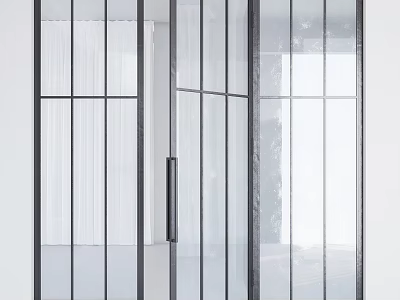 Modern Swing Door with Clear Glass Panels and Sleek Black Frame for Interior Design 3d model