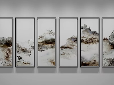 Six Modern Abstract Paintings With Brown White Hues And Flowing Textures For Wall Art 3d model