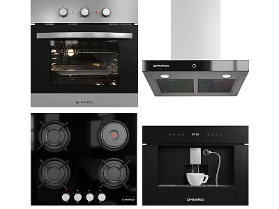 Essential Modern Kitchen Appliances Including Oven Range Hood Gas Stove And Coffee Maker 3d model