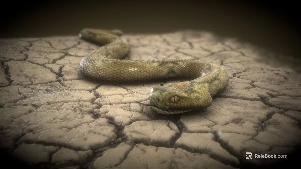 Coiled Brown Snake Resting on Dry Cracked Earth Surface in Natural Habitat 3d model 