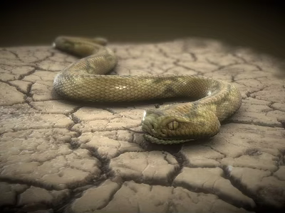 Coiled Brown Snake Resting on Dry Cracked Earth Surface in Natural Habitat 3d model