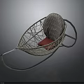 Wicker Rocking Chair With Net Like Structure And Red Cushioned Patterned Backrest