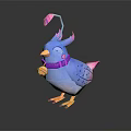 Cute Blue Bird With Pink Horns Purple Collar Bell Pink Wings And Orange Feet