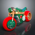 Cartoon Style Toy Motorcycle With Green Body Red Wheels And EAT Text