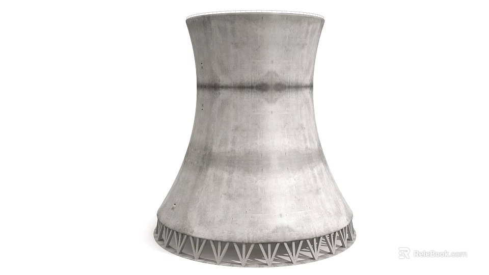 Industrial Concrete Cooling Tower Equipment With Triangular Base Support Framework 3d model