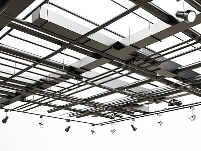 Architectural Industrial Ceiling Exposed Pipes Layout With Metal Structure Design Elements 3d model
