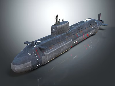 Modern Military Submarine with Sleek Metal Hull and Naval Equipment 3d model