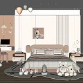 Light Colored Kids Room Interior With Soft Bed Stuffed Toys Bookshelf And Decorative Wall Art