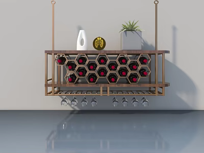 Stylish Sliding Door With Wall Mounted Wine Rack And Glass Holders 3d model