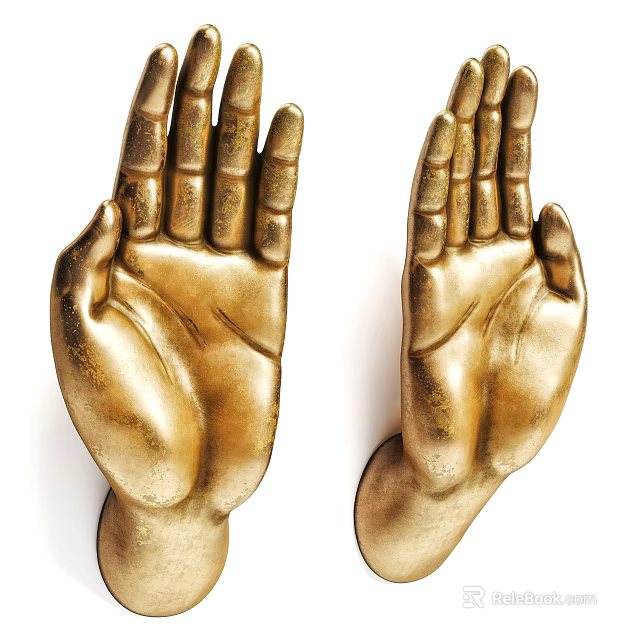Elegant Golden Hand Sculpture Decorative Ornament Set For Home 3d model 