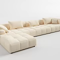 Beige L Shaped Sectional Sofa With Multiple Plush Cushions Modern Design 3d model