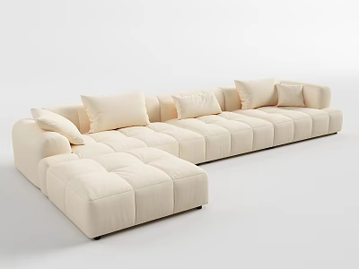 Beige L Shaped Sectional Sofa With Multiple Plush Cushions Modern Design 3d model