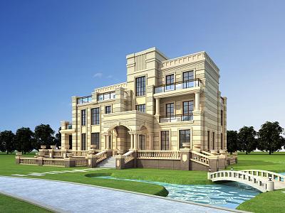 Single-family villa European-style simple European club building 3d model