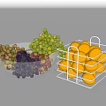 Fresh Grapes in Glass Bowl and Yellow Lemons in Metal Basket