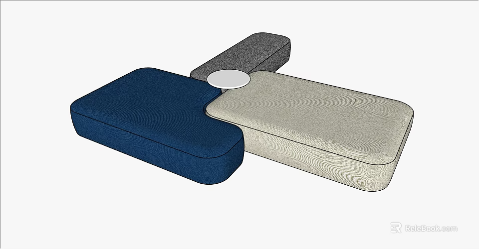 Modern Minimalist Ottoman Collection With Blue Gray Beige Upholstered Surfaces And Sleek Design 3d model 