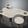 Modern Irregular Shaped Marble Table Set With Matching Stools And Metal Legs 3d model