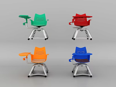 Colorful Single Chair With Attached Small Table In Green Red Orange Blue 3d model