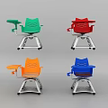 Colorful Single Chair With Attached Small Table In Green Red Orange Blue