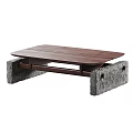 Modern Coffee Table With Wooden Tabletop And Stone Legs For Living Room