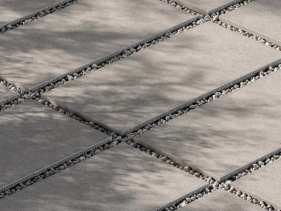 Outdoor Ground With Square Stone Slabs And Pebble Filled Gaps Under Tree Shadows 3d model