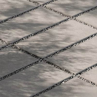Outdoor Ground With Square Stone Slabs And Pebble Filled Gaps Under Tree Shadows 3d model