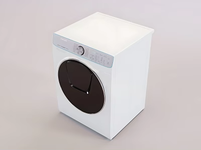 White Modern Front Load Washing Machine With Sleek Control Panel And Digital 3d model