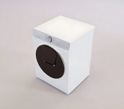 White Modern Front Load Washing Machine With Sleek Control Panel And Digital 3d model