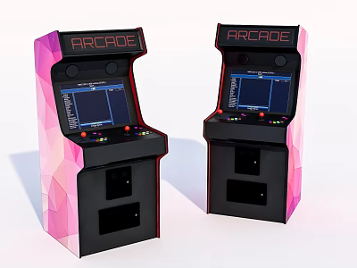 Pink And Black Arcade Machines With Retro Style Screens And Control Buttons 3d model
