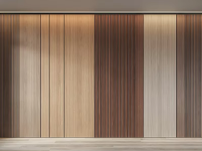 Modern Wooden Wall Panels With Vertical Stripes And Different Wood Tones 3d model