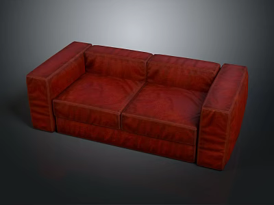 Modern Red Leather Two Seater Sofa With Clean Design And Smooth Lines 3d model