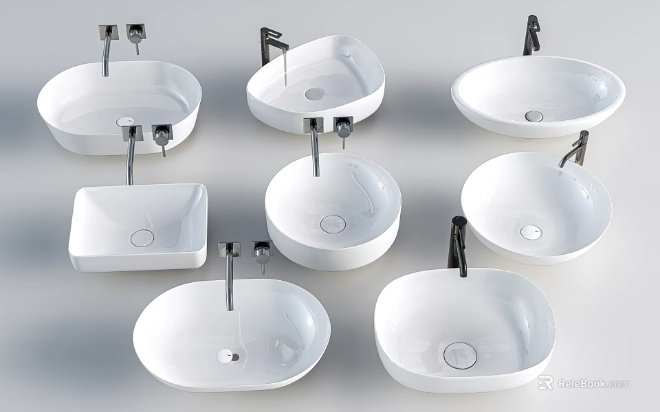 White Bathroom Sinks with Various Modern Designs and Different Shapes for Bathrooms 3d model