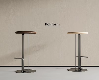 Modern Poliform Bar Stools With Wooden Seats And Metal Frames In Minimalist Interior 3d model