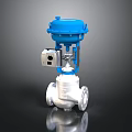 Industrial Control Valve With Blue Top Silver Body And Flanged Base