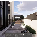 Modern Garden Landscape With Stone Pathway Outdoor Lighting And Covered Seating Area