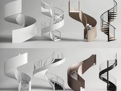 Modern Spiral Staircase Designs With Wooden Metal And White Finishes For Interior Spaces 3d model