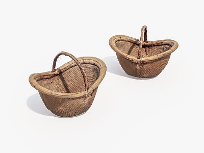 Old bamboo basket old objects 3d model