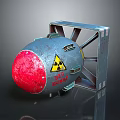 Detailed 3D Model of Bomb Weapon with Red Sphere Yellow Radioactive Symbol and Metal Frame
