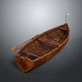 Traditional Wooden Boat With Oar Interior Seats And Natural Wood Planks
