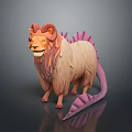3D Rendered Mythical Creature With Lion Body Ram Horns And Pink Tail