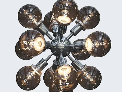 Modern Chandelier With Multiple Smoked Glass Spherical Bulbs And Branched Arms 3d model