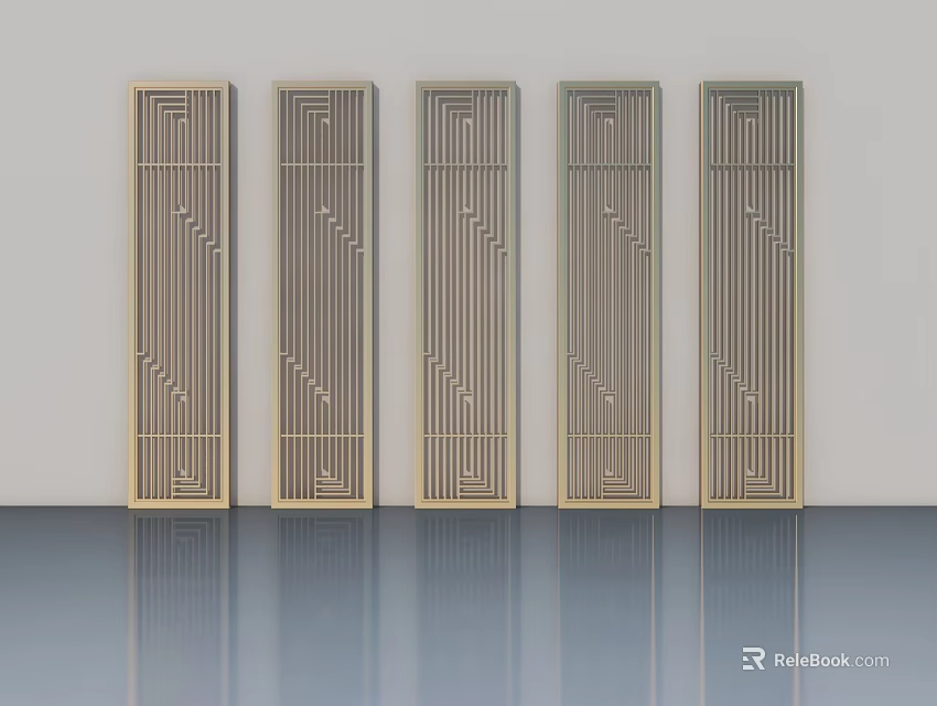 Five Modern Hinged Doors With Vertical Pattern Design In Light Toned Interior 3d model